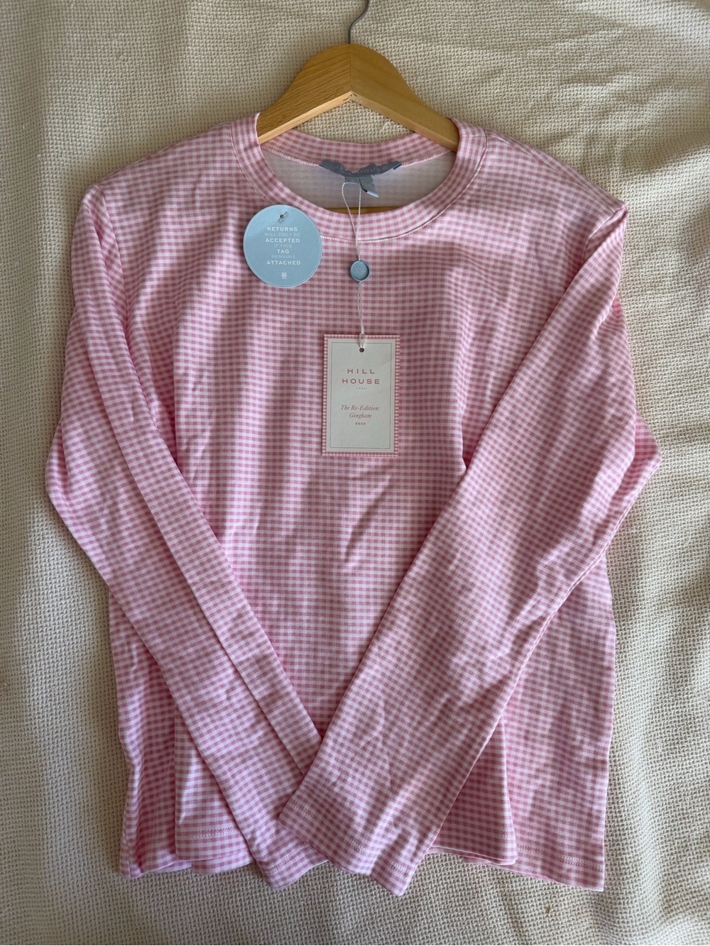 Hill House Home Gingham Long Sleeve Top in Pink & White Size Small NWT
